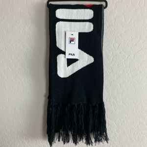 FILA Reversible Oversized Scarf With Fringe Black Gray Red White NWT